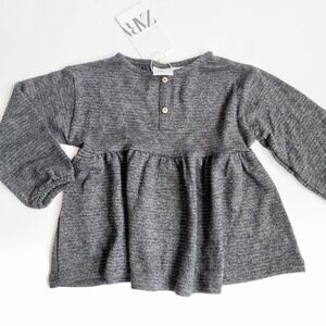 Zara 2-3 Sparkle Henley Shiny Blouse NWT Grey